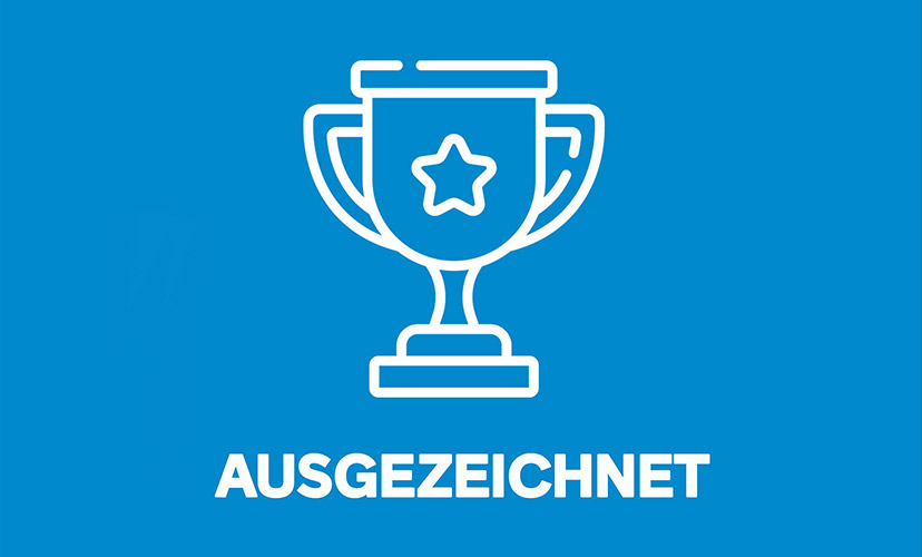 Icon von einem Pokal mit dem Schriftzug "ausgezeichnet".