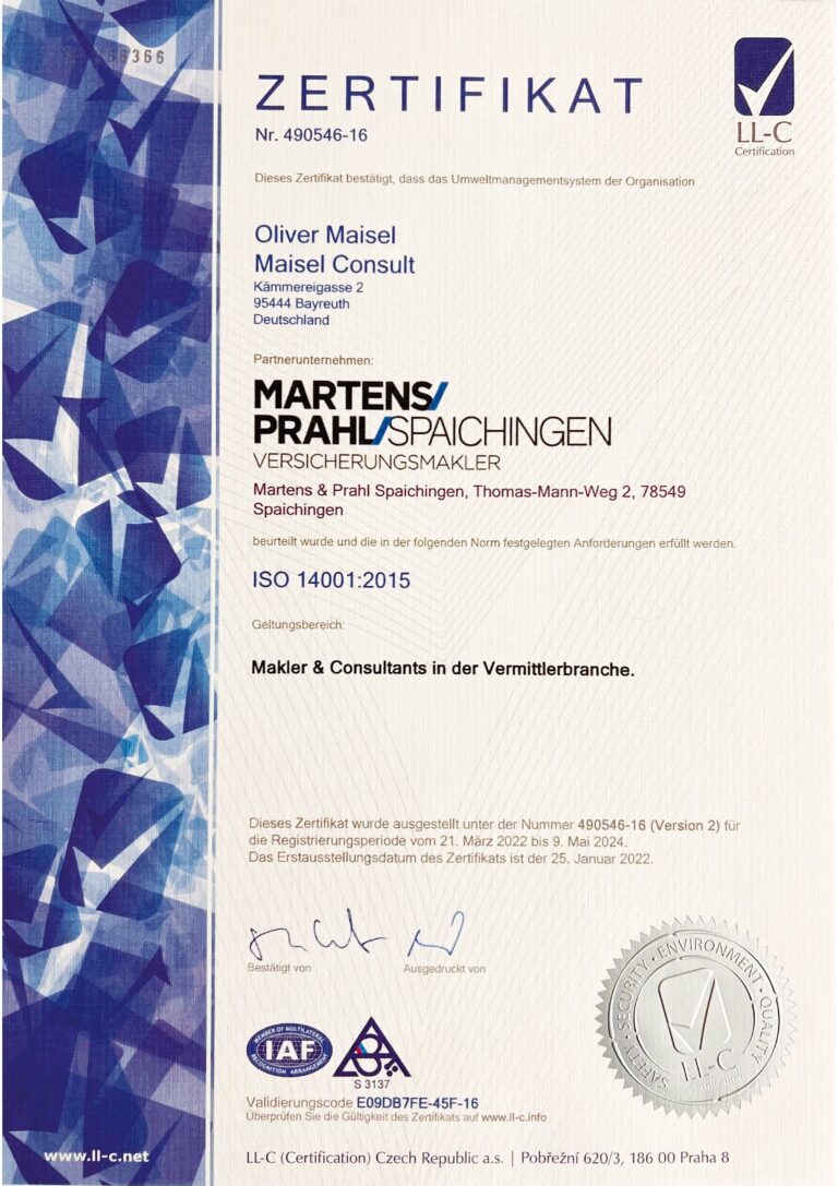 LL-C Zertifikat von Martens & Prahl Spaichingen.