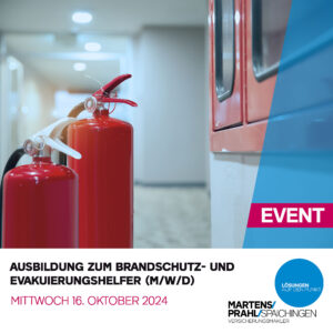 Werbegrafik - Ausbildung zum Brandschutz-- und Evakuierungshelfer am Mittwoch, den 16. Oktober 2024.