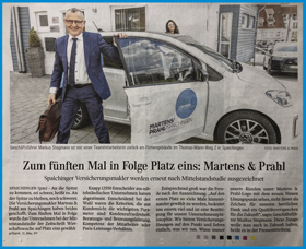 Artikel in der Schwäbischen Zeitung "Zum fünften Mal in Folge Platz eins: Martens & Prahl"