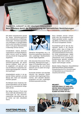 Martens & Prahl Spaichingen Artikel "Mehr Effizienz durch die Digitalisierung der betrieblichen Versicherungen"