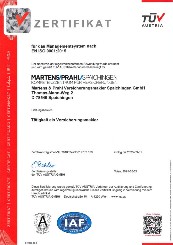 Zertifizierung & Qualität bei Martens & Prahl Spaichingen vereint