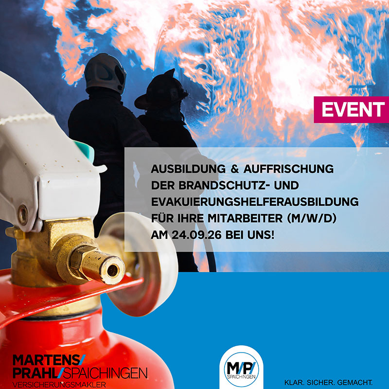 EVENT- Ausbildung & Auffrischung der Brandschutz- und Evakuierungshelferausbildung - Donnerstag 24.09.26 14.00.-15.30 Uhr