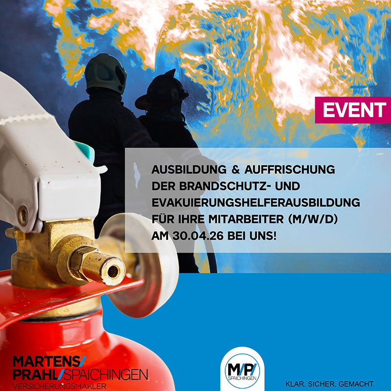 EVENT- Ausbildung & Auffrischung der Brandschutz- und Evakuierungshelferausbildung - Donnerstag 30.04.26 14.00.-15.30 Uhr